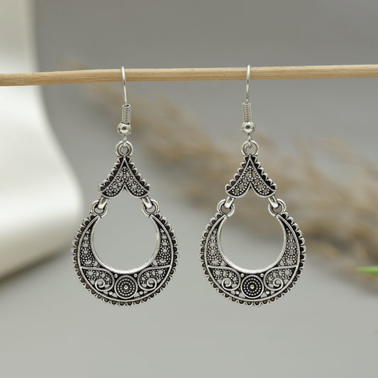 Tribal Crescent Dangle Earrings • Boho Ethnic Drop Earrings • Vintage Oxidized Look Jewelry • Statement Earrings for Everyday & Festivals