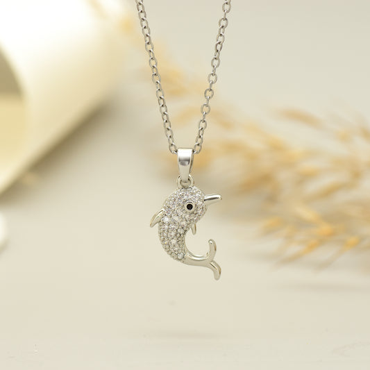 Dolphin pendant necklace, Dolphin Shaped Pendant With Adjustable Chain, Mini Dolphin Charm Pendant, Ocean Necklace, Marine Life Necklace