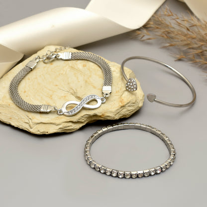 Infinity Bangle Bracelet Set of 3, Korean Bracelet Set, Multilayer Charm Bangle Adjustable Bracelet for Women and Girls, Tennis Bracelet