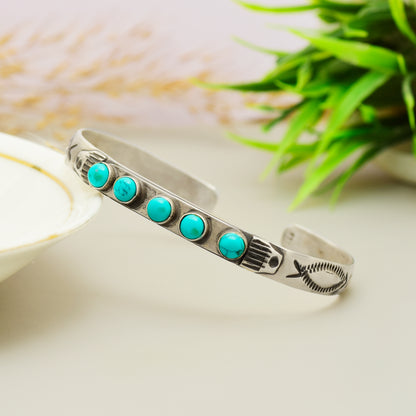 Handmade Turquoise Sterling Silver Cuff Bangle, Boho Tribal Jewelry