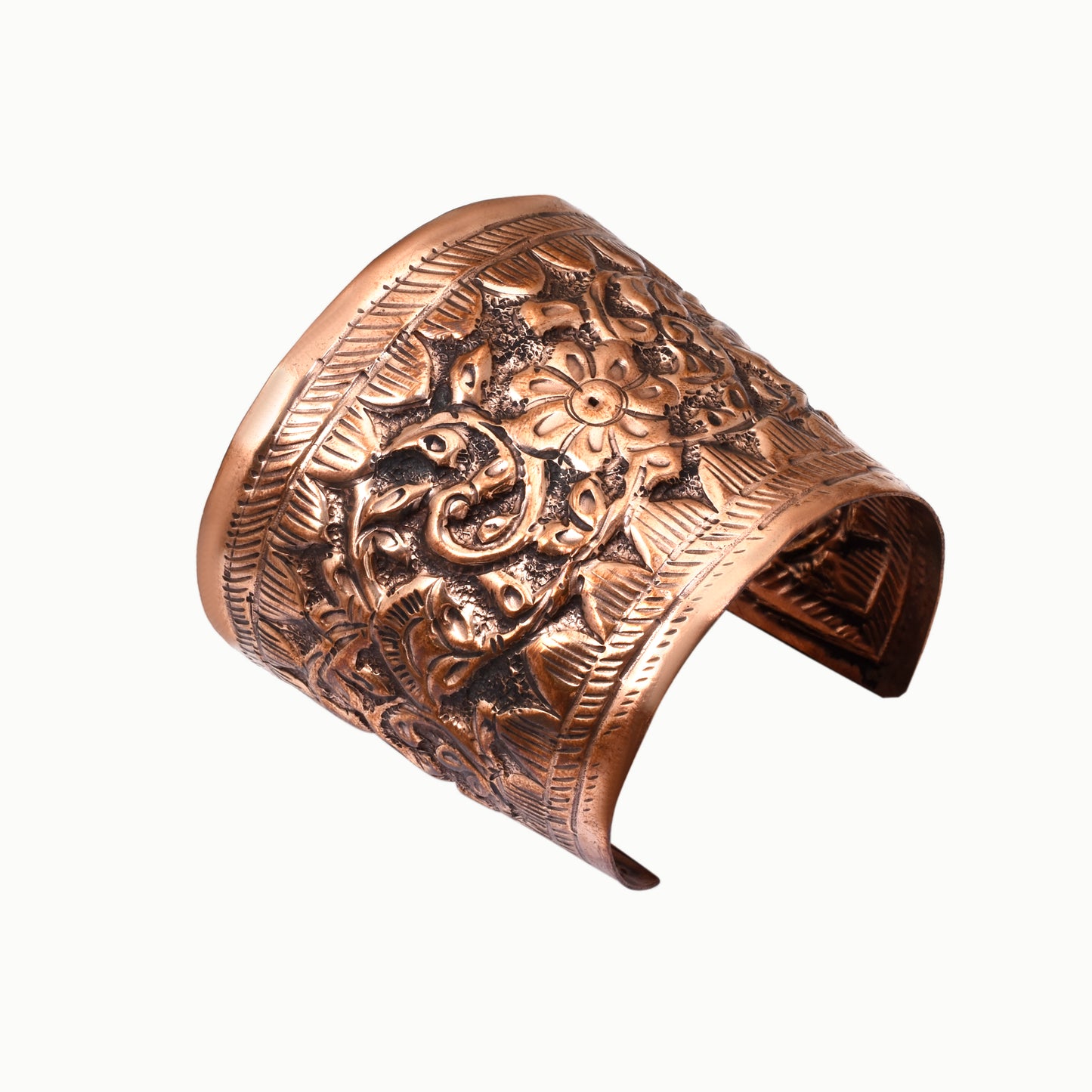 Nomadic Healing Ashtamangala Handcrafted Pure Copper Bracelet, Antique Hand Carved Design Cuff Bracelet, Hand Etched Copper Bangle for Her