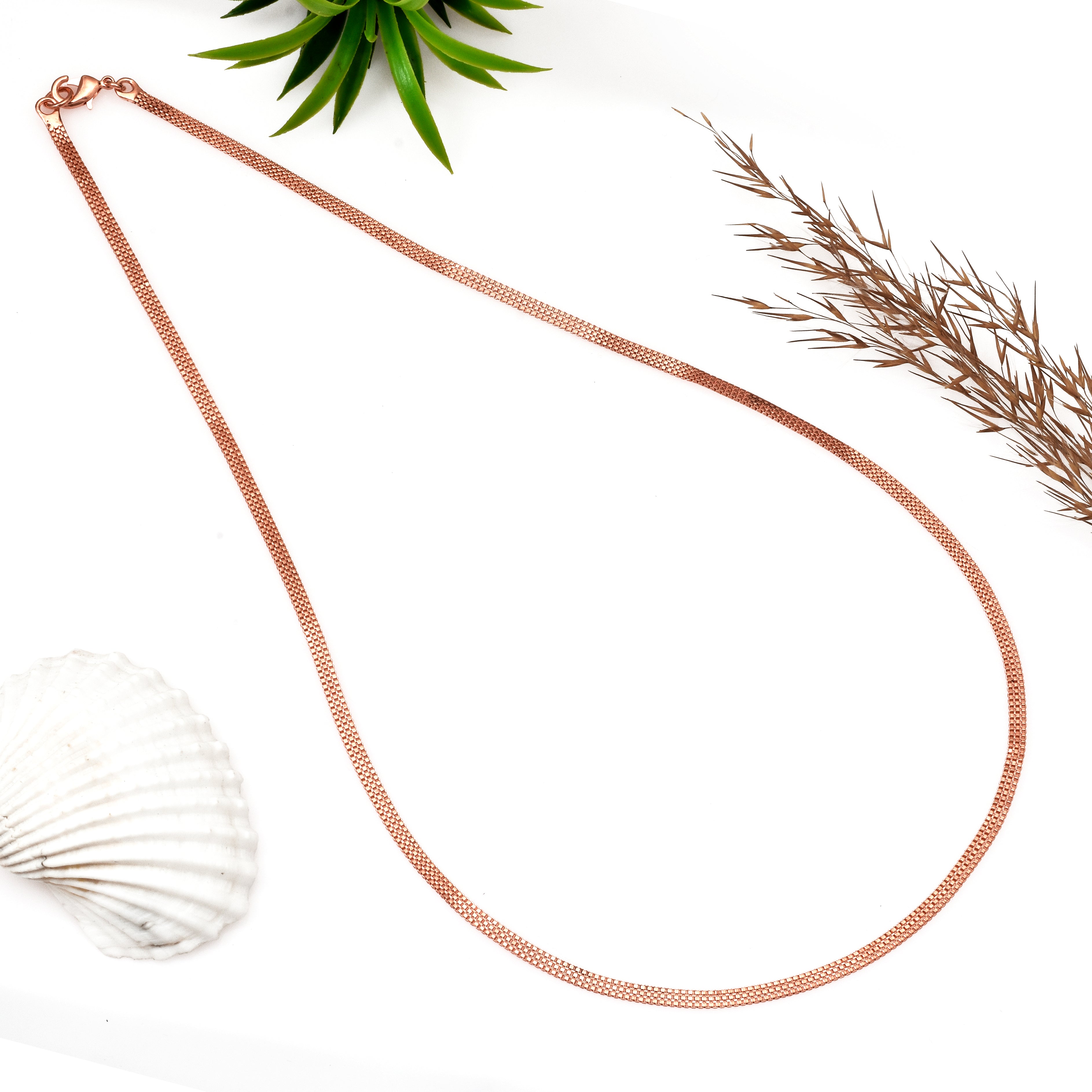 Pure Copper Flat Mesh Chain Necklace for Men & Women | Handmade Copper Jewelry | Rose Gold Finish | Everyday Wellness Necklace