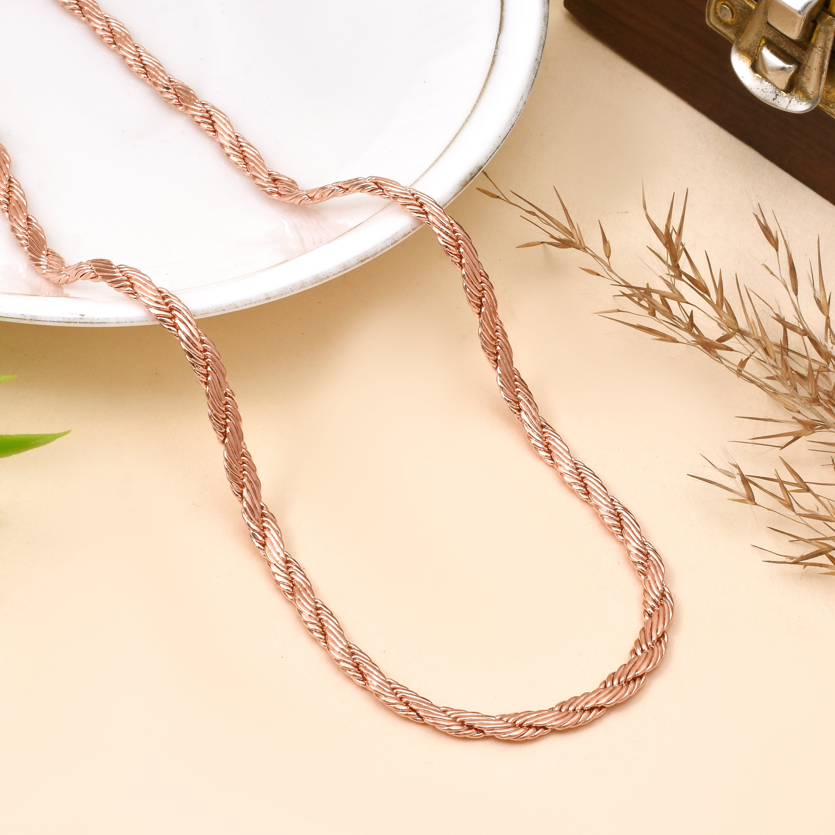 100% Oxidized Copper Wheat Chain Necklace – Pure Solid Copper Chain for Men & Women – 2.5mm Viking Jewelry – Eco-Friendly Pendant Chain