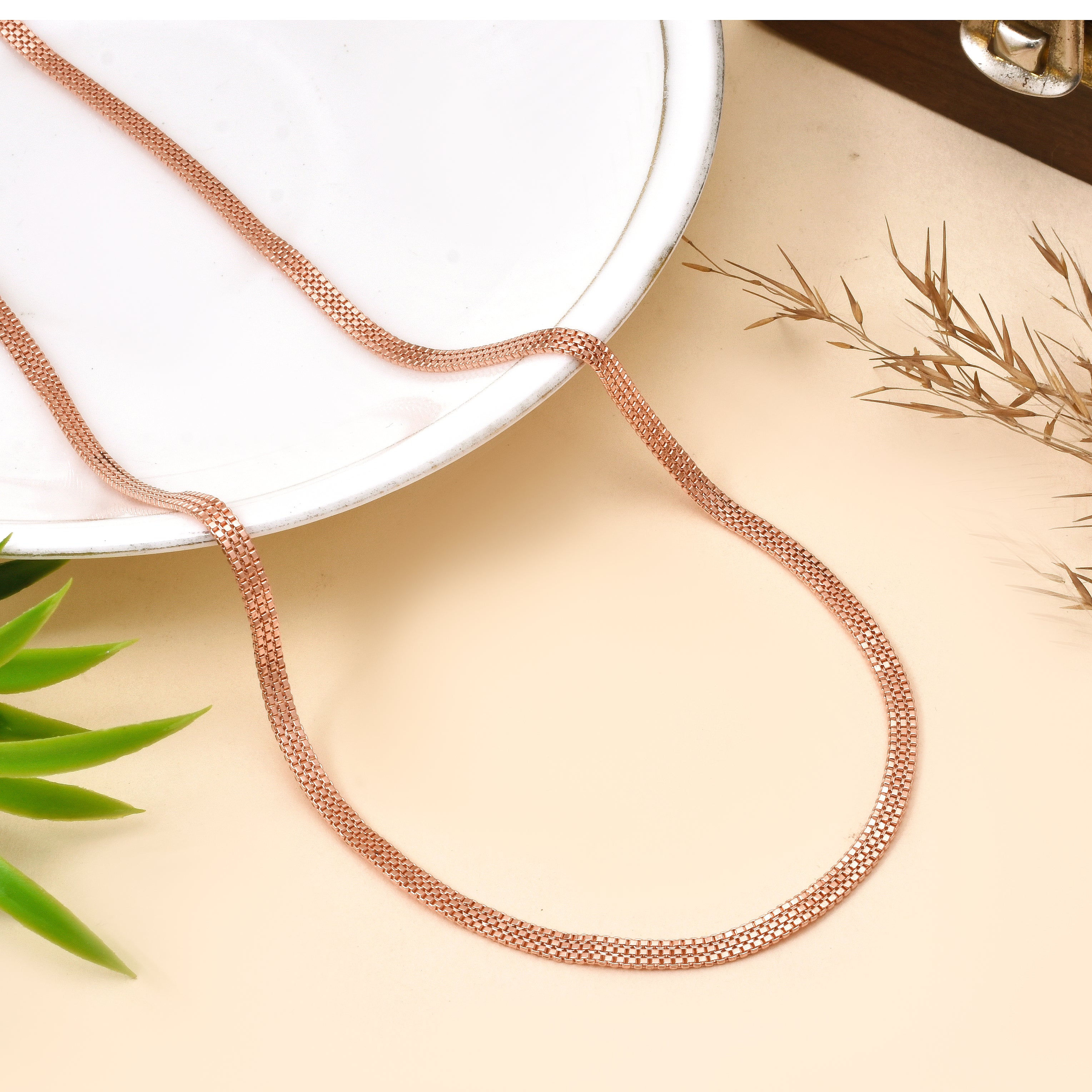 Pure Copper Flat Mesh Chain Necklace for Men & Women | Handmade Copper Jewelry | Rose Gold Finish | Everyday Wellness Necklace