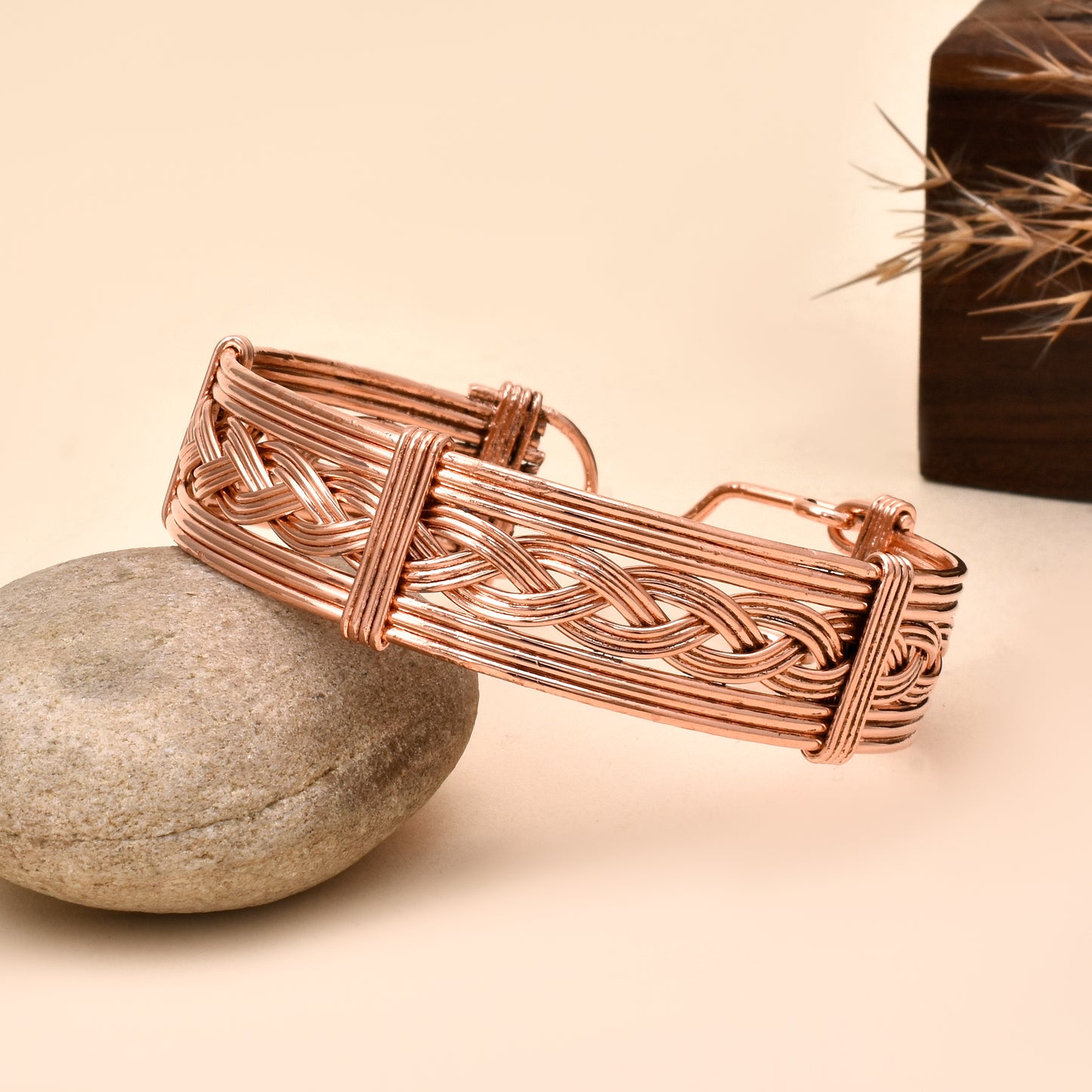 8 Inch Pure Copper Wire Wrapped Handmade Bracelet - Braided Cuff Bracelet - Handmade Copper Bangle - Unisex Viking Jewelry - Gift for Her & Him