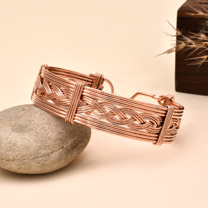 8 Inch Pure Copper Wire Wrapped Handmade Bracelet - Braided Cuff Bracelet - Handmade Copper Bangle - Unisex Viking Jewelry - Gift for Her & Him