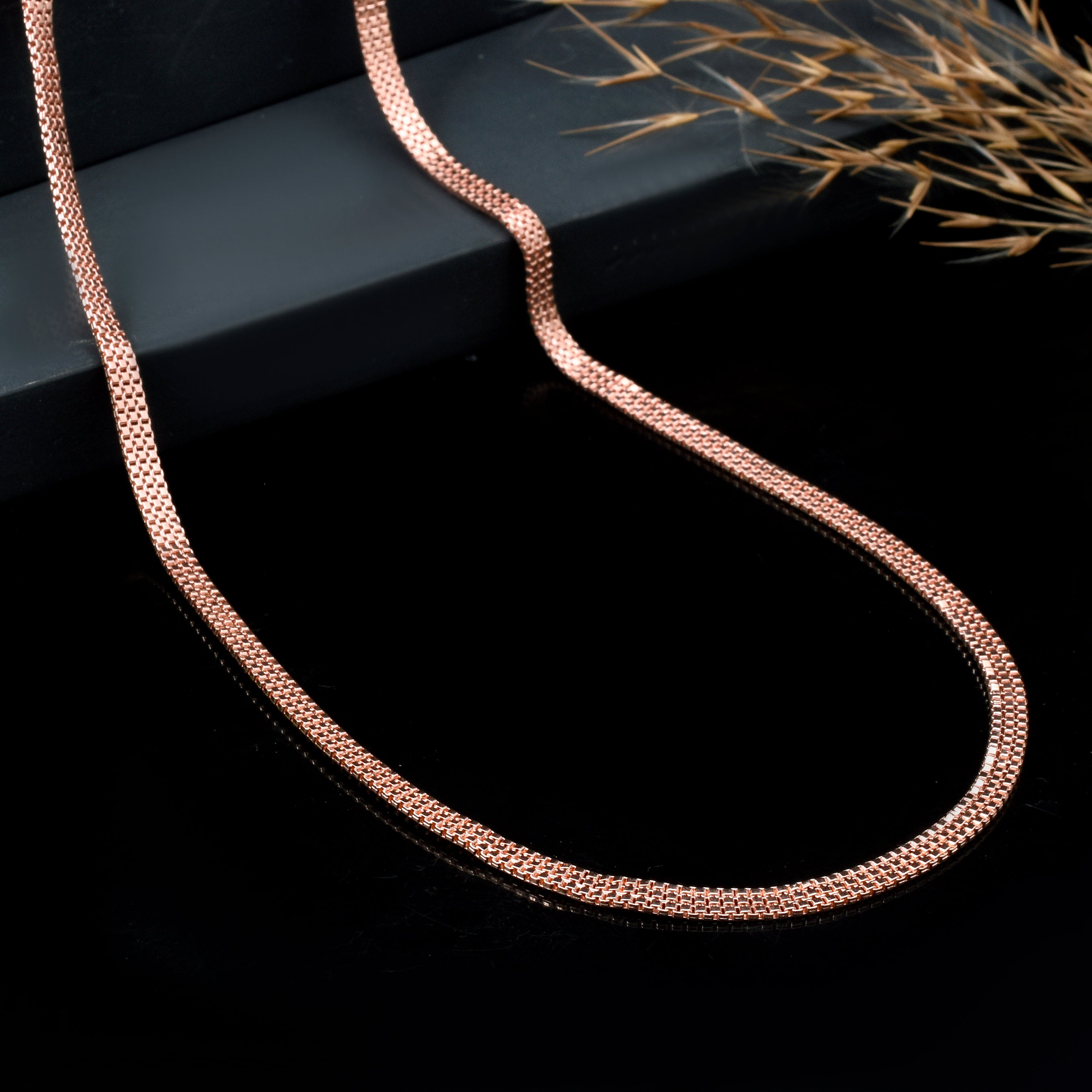 Pure Copper Flat Mesh Chain Necklace for Men & Women | Handmade Copper Jewelry | Rose Gold Finish | Everyday Wellness Necklace