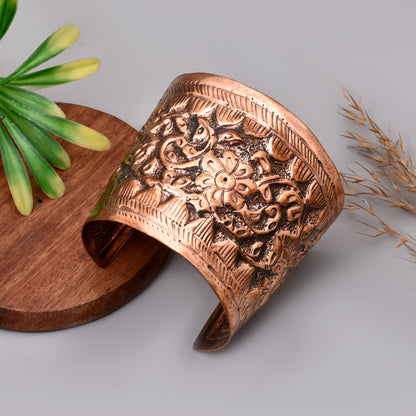 Nomadic Healing Ashtamangala Handcrafted Pure Copper Bracelet, Antique Hand Carved Design Cuff Bracelet, Hand Etched Copper Bangle for Her
