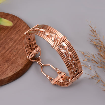 8 Inch Pure Copper Wire Wrapped Handmade Bracelet - Braided Cuff Bracelet - Handmade Copper Bangle - Unisex Viking Jewelry - Gift for Her & Him