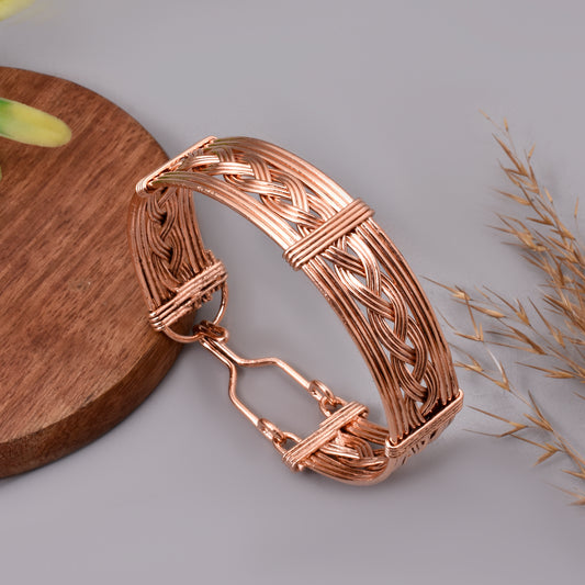 8 Inch Pure Copper Wire Wrapped Handmade Bracelet - Braided Cuff Bracelet - Handmade Copper Bangle - Unisex Viking Jewelry - Gift for Her & Him