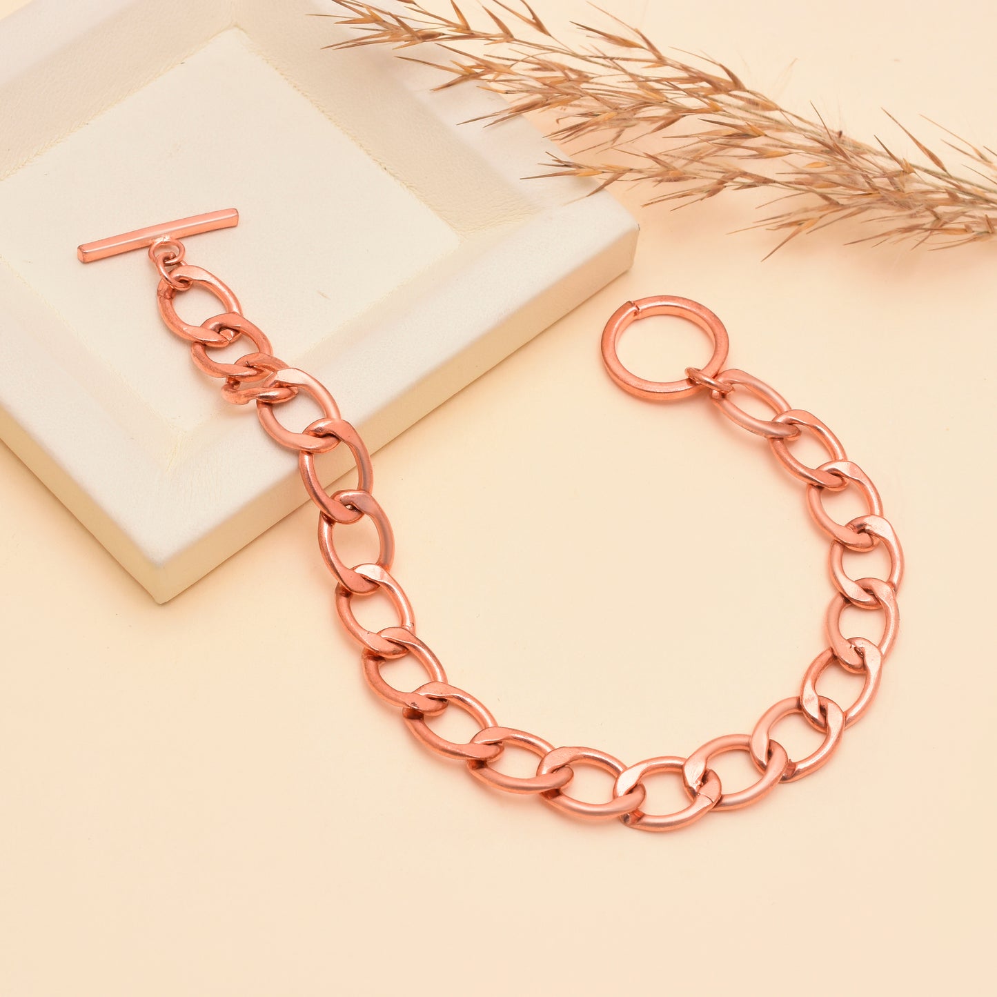 100% Chunky Copper Link Bracelet with T-Bar Clasp for Men & Women – Solid Heavy Chain Jewelry – 6 to 9 Inch Curb Style Gift for Him or Her