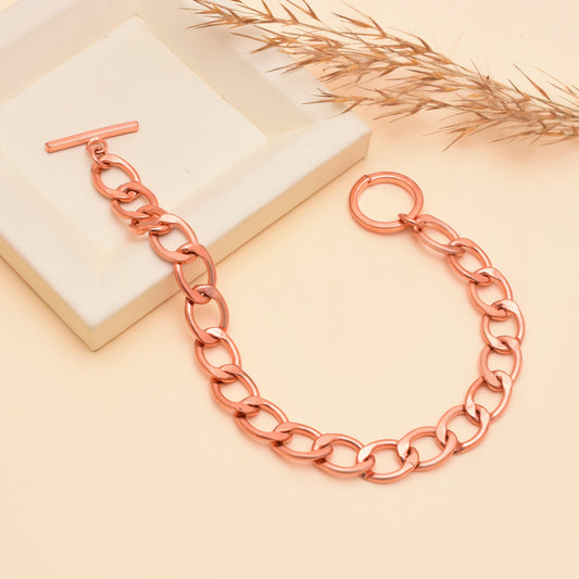 100% Chunky Copper Link Bracelet with T-Bar Clasp for Men & Women – Solid Heavy Chain Jewelry – 6 to 9 Inch Curb Style Gift for Him or Her