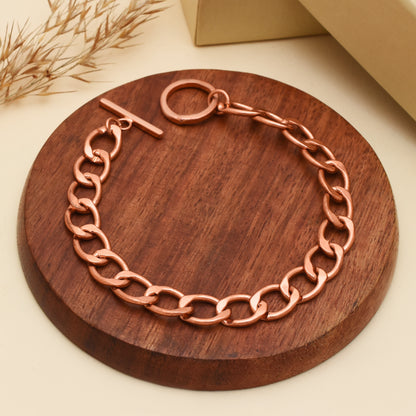 100% Chunky Copper Link Bracelet with T-Bar Clasp for Men & Women – Solid Heavy Chain Jewelry – 6 to 9 Inch Curb Style Gift for Him or Her