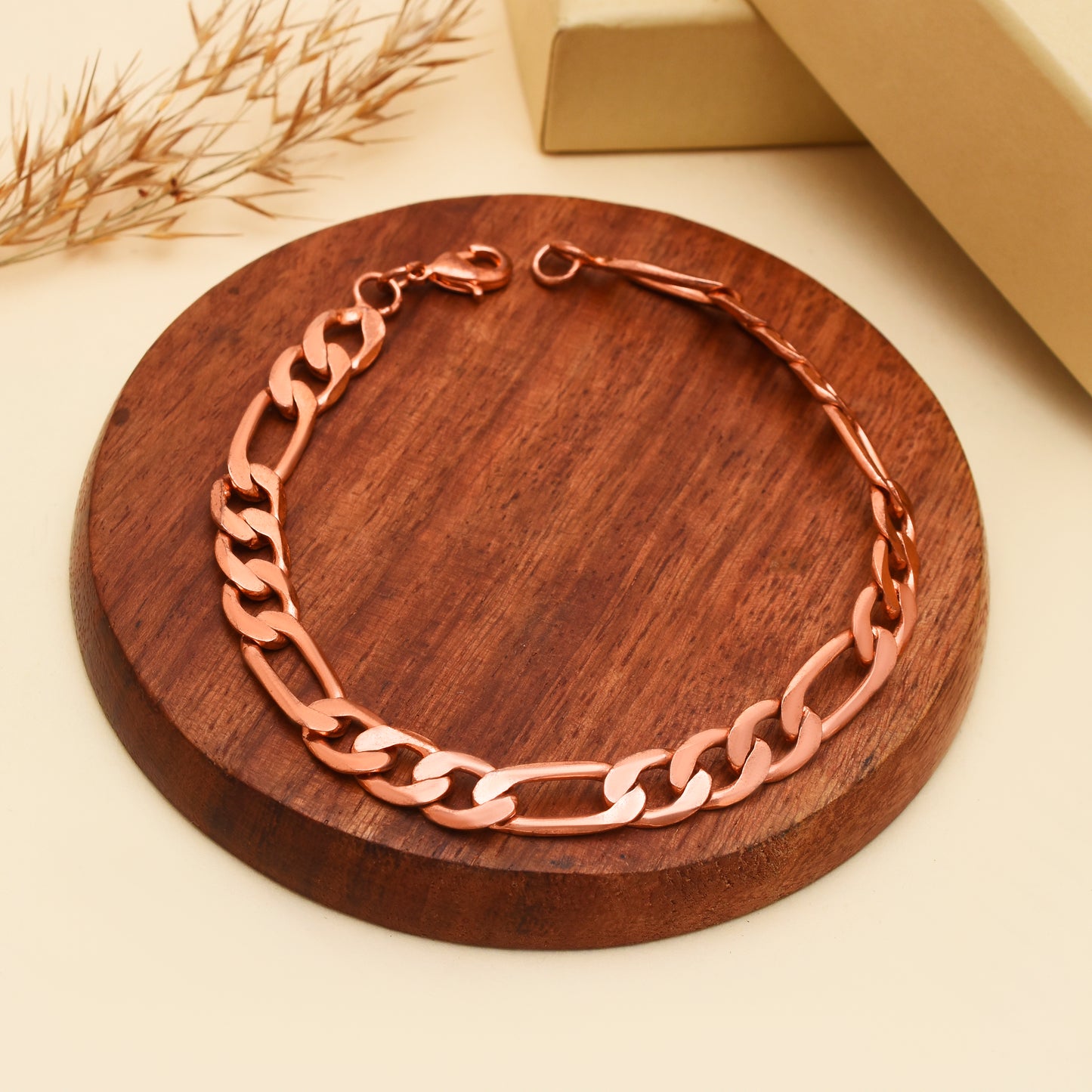 Figaro Chain Bracelet for Men & Women | Copper Link Chain | Rose Gold Tone | 6-9 Inch Adjustable | Minimalist Trendy Jewelry Gift