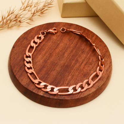 Figaro Chain Bracelet for Men & Women | Copper Link Chain | Rose Gold Tone | 6-9 Inch Adjustable | Minimalist Trendy Jewelry Gift