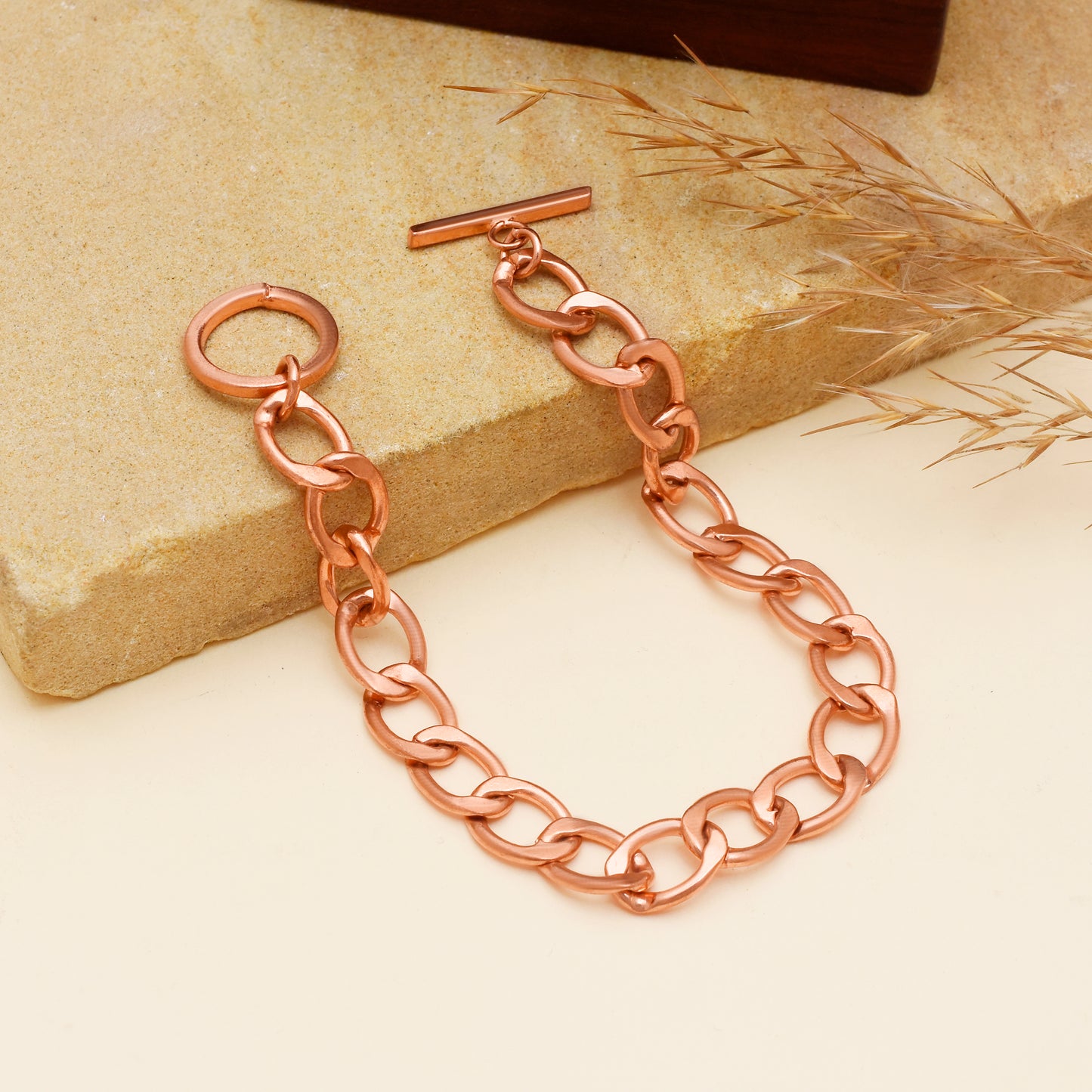 100% Chunky Copper Link Bracelet with T-Bar Clasp for Men & Women – Solid Heavy Chain Jewelry – 6 to 9 Inch Curb Style Gift for Him or Her