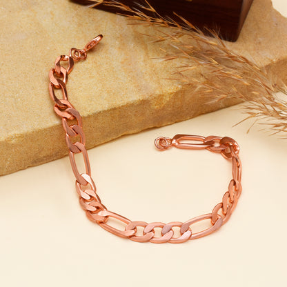 Figaro Chain Bracelet for Men & Women | Copper Link Chain | Rose Gold Tone | 6-9 Inch Adjustable | Minimalist Trendy Jewelry Gift
