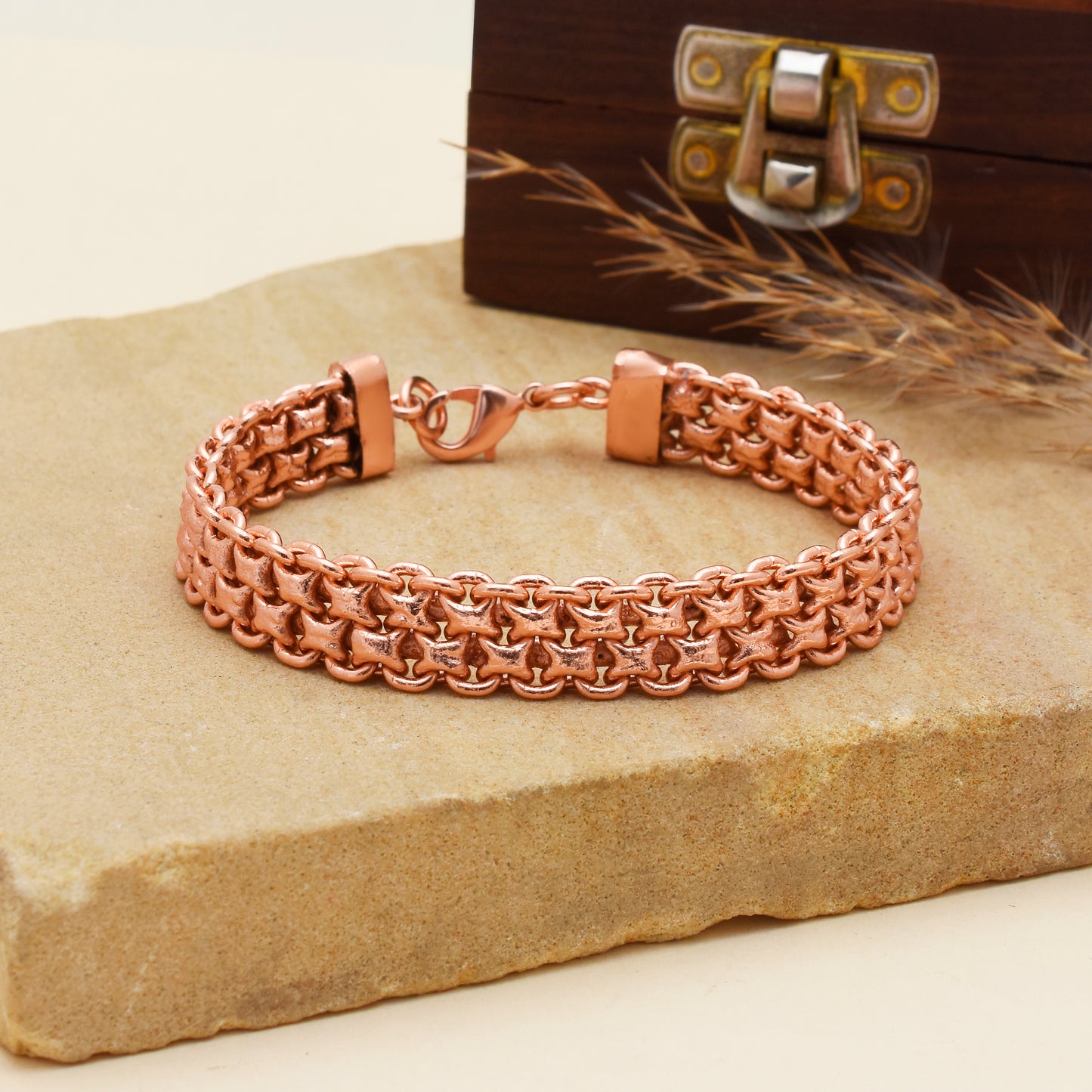 Genuine Copper Wrist Bracelet, Thick Copper Link Bracelet for Men & Women, 100% Copper Healing Bracelet, Handmade Copper Beaded Bracelet