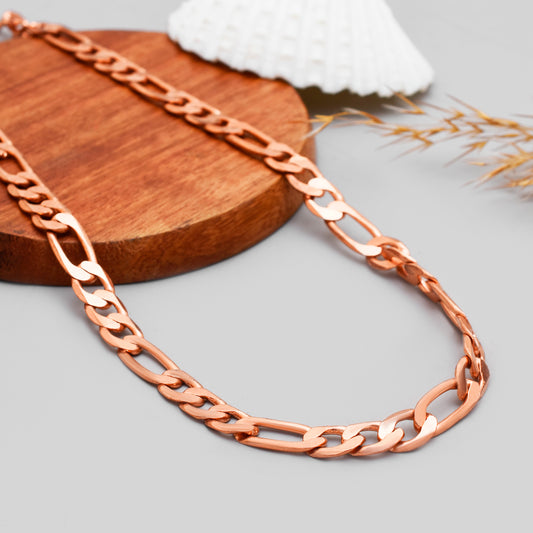 100% Copper Figaro Chain Necklace | 9mm Flat Link Chain | 16"-28" Unisex Jewelry | Chunky Men Chain | Gold Trove Statement Gift