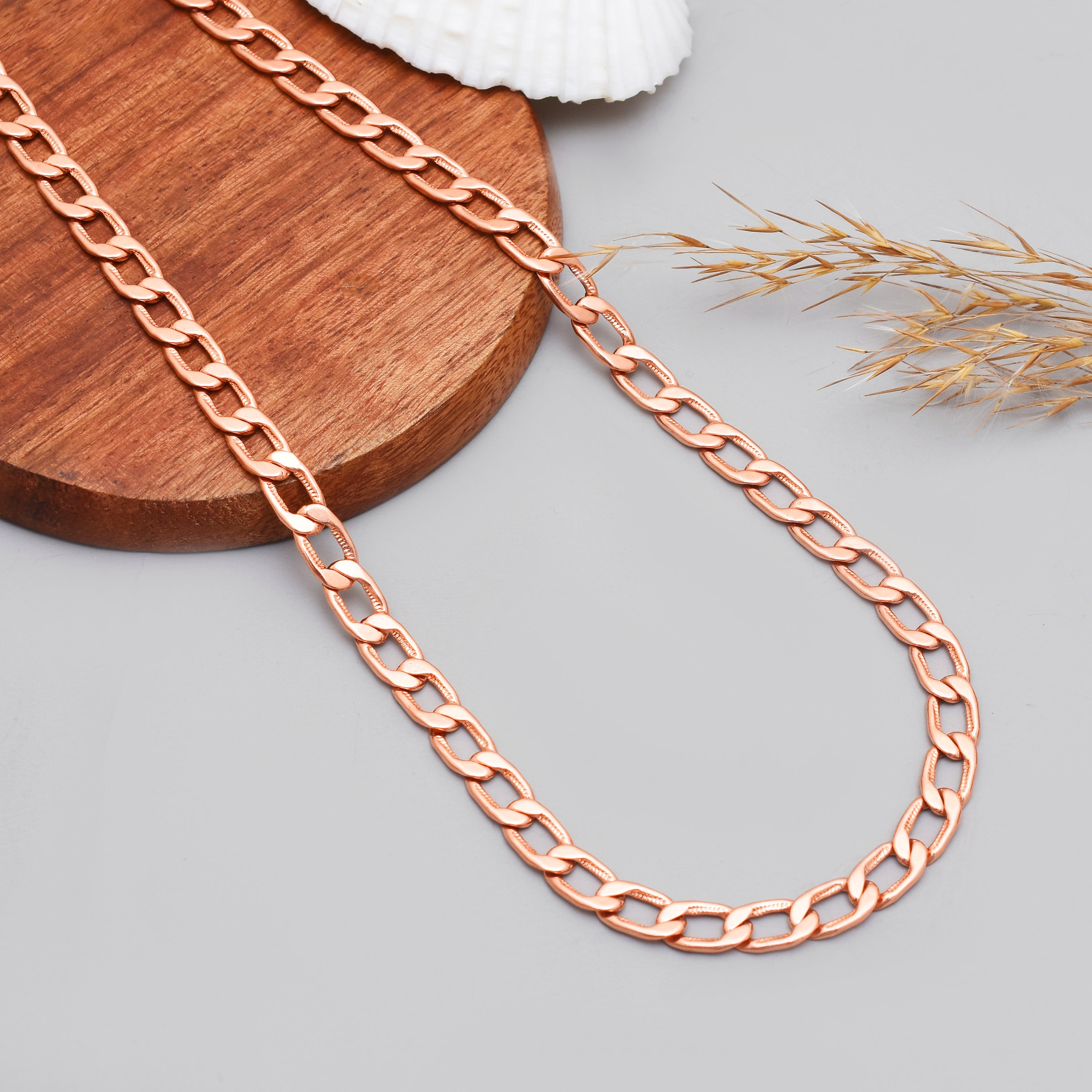 100% Chunky Copper Cuban Link Necklace for Men & Women - Premium Figaro Style Solid Copper Necklace, Curb Snail Link Chain