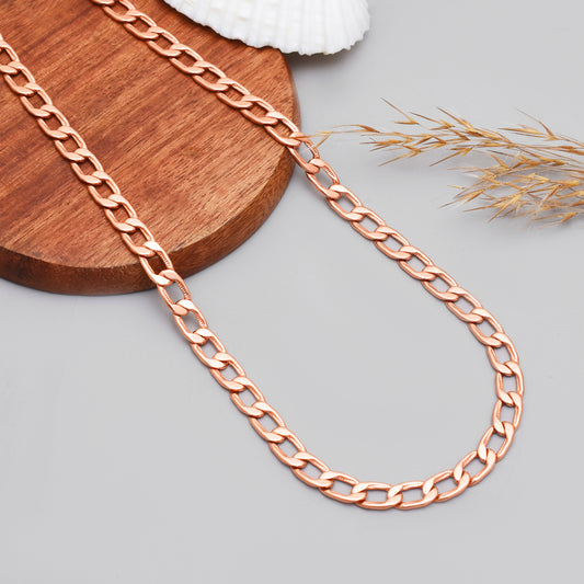 100% Chunky Copper Cuban Link Necklace for Men & Women - Premium Figaro Style Solid Copper Necklace, Curb Snail Link Chain