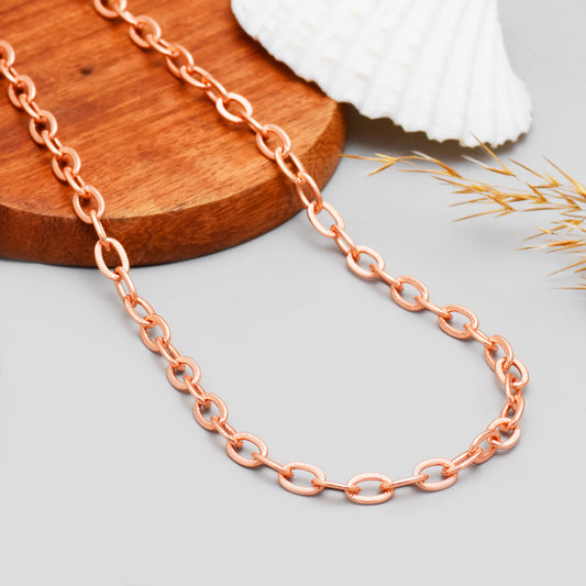 Etched Copper Chain, Handmade Copper Clasp Oval Link Chain Necklace, Solid Healing Energy Unisex Jewelry, Lightweight Everyday Chain
