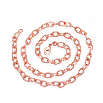 Etched Copper Chain, Handmade Copper Clasp Oval Link Chain Necklace, Solid Healing Energy Unisex Jewelry, Lightweight Everyday Chain
