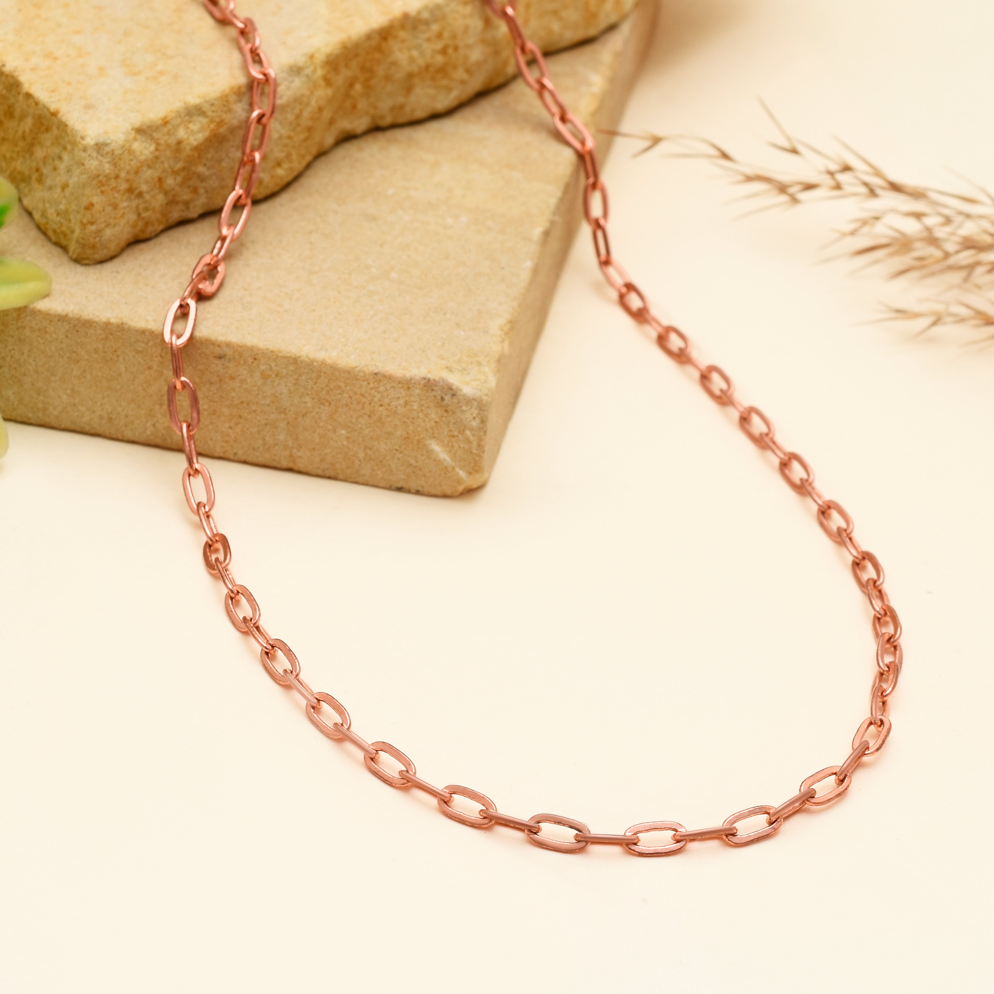 Handcrafted Pure Copper Oval Link Chain Necklace – Lightweight Healing Energy Jewelry for Men & Women, Statement Chain Gift for Him and Her