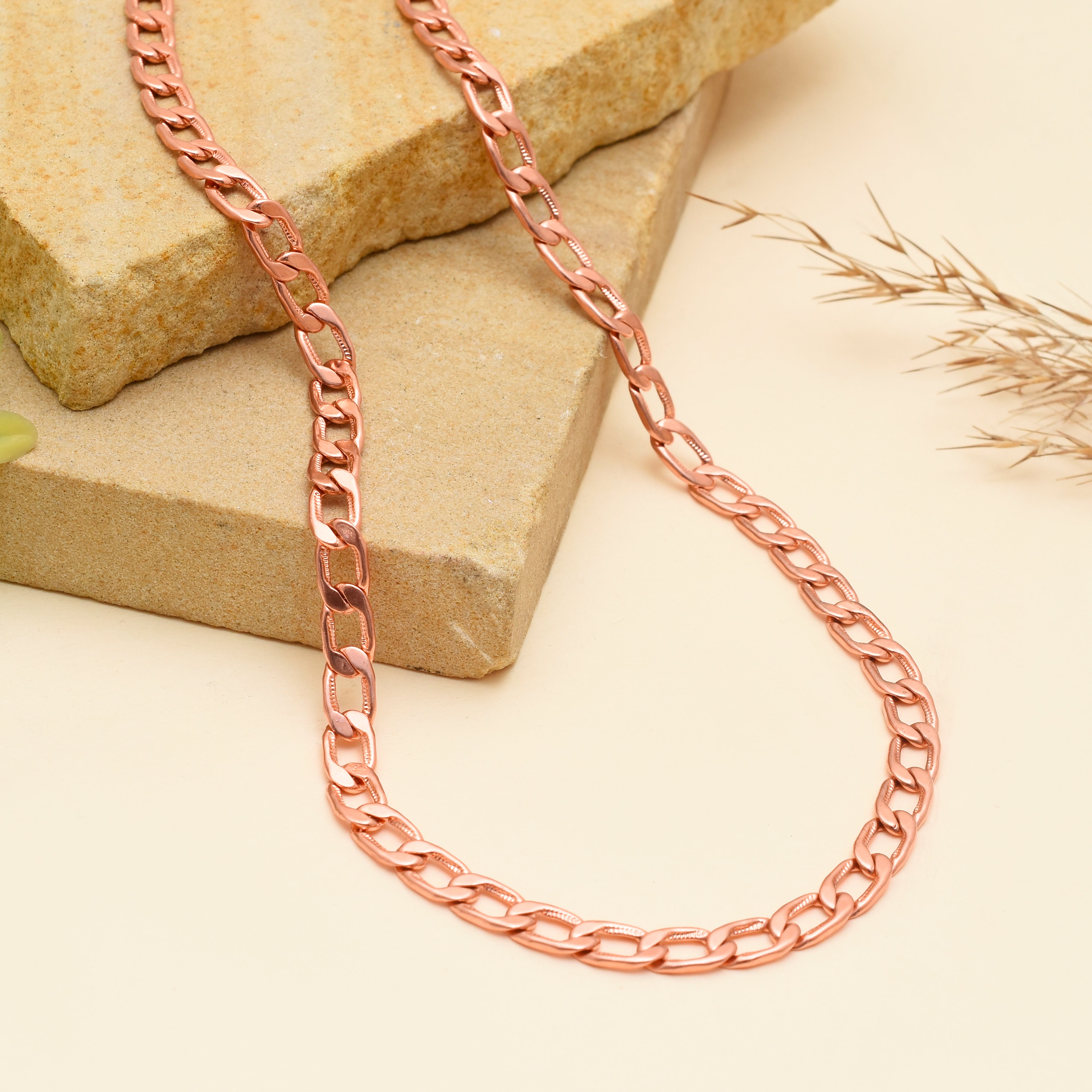 100% Chunky Copper Cuban Link Necklace for Men & Women - Premium Figaro Style Solid Copper Necklace, Curb Snail Link Chain