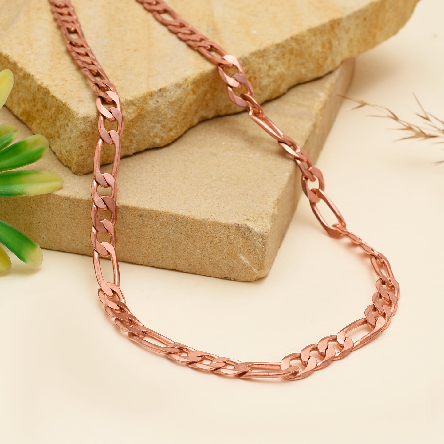 100% Copper Figaro Chain Necklace | 9mm Flat Link Chain | 16"-28" Unisex Jewelry | Chunky Men Chain | Gold Trove Statement Gift