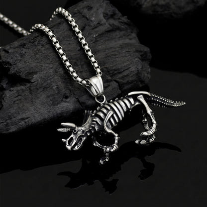 Dinosaur Pendant, Triceratops Skeleton Dinosaur Stainless Steel Pendant Necklace, Dinosaur Fossil Pendant, 3D Pendant, Gift for Him