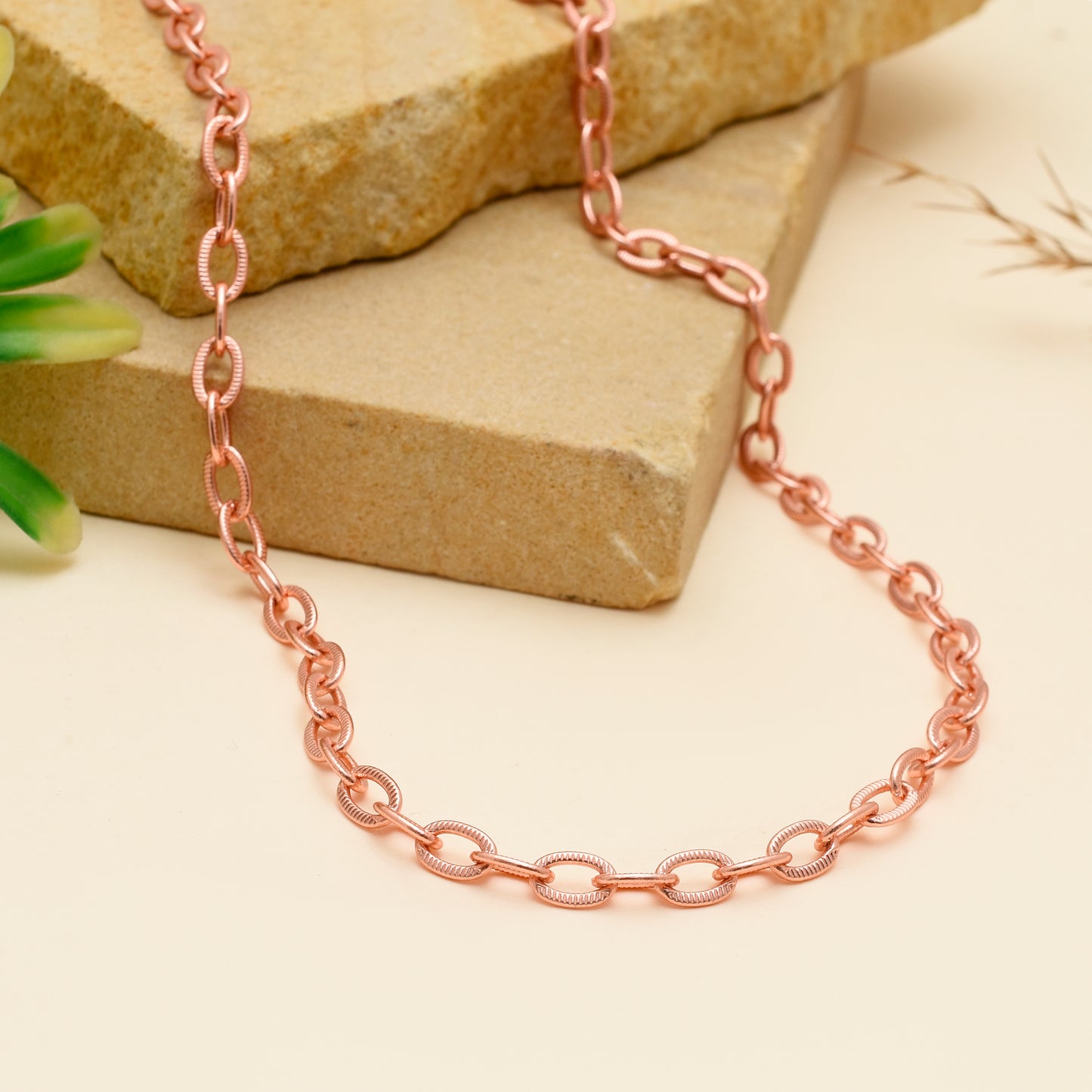 Etched Copper Chain, Handmade Copper Clasp Oval Link Chain Necklace, Solid Healing Energy Unisex Jewelry, Lightweight Everyday Chain