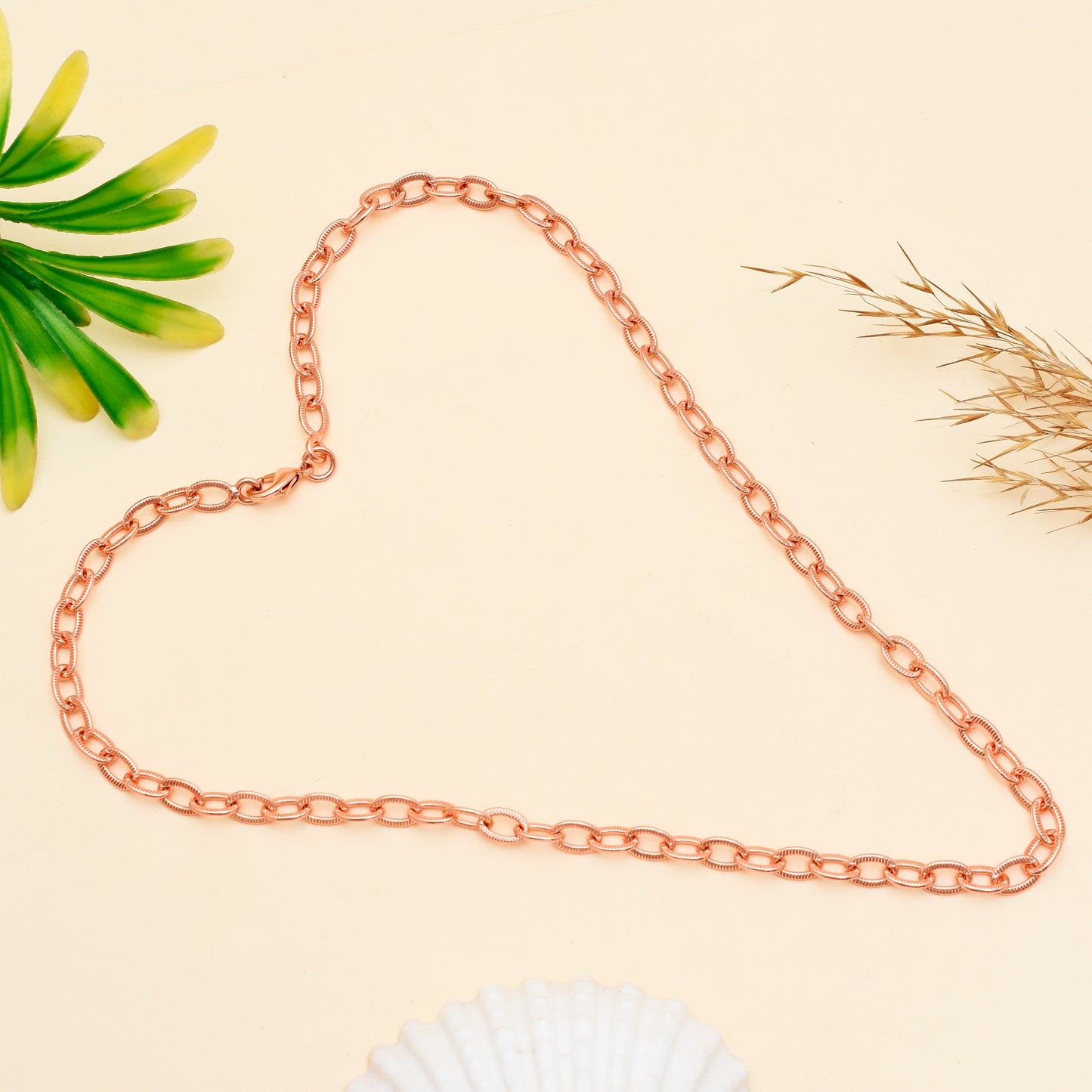 Etched Copper Chain, Handmade Copper Clasp Oval Link Chain Necklace, Solid Healing Energy Unisex Jewelry, Lightweight Everyday Chain