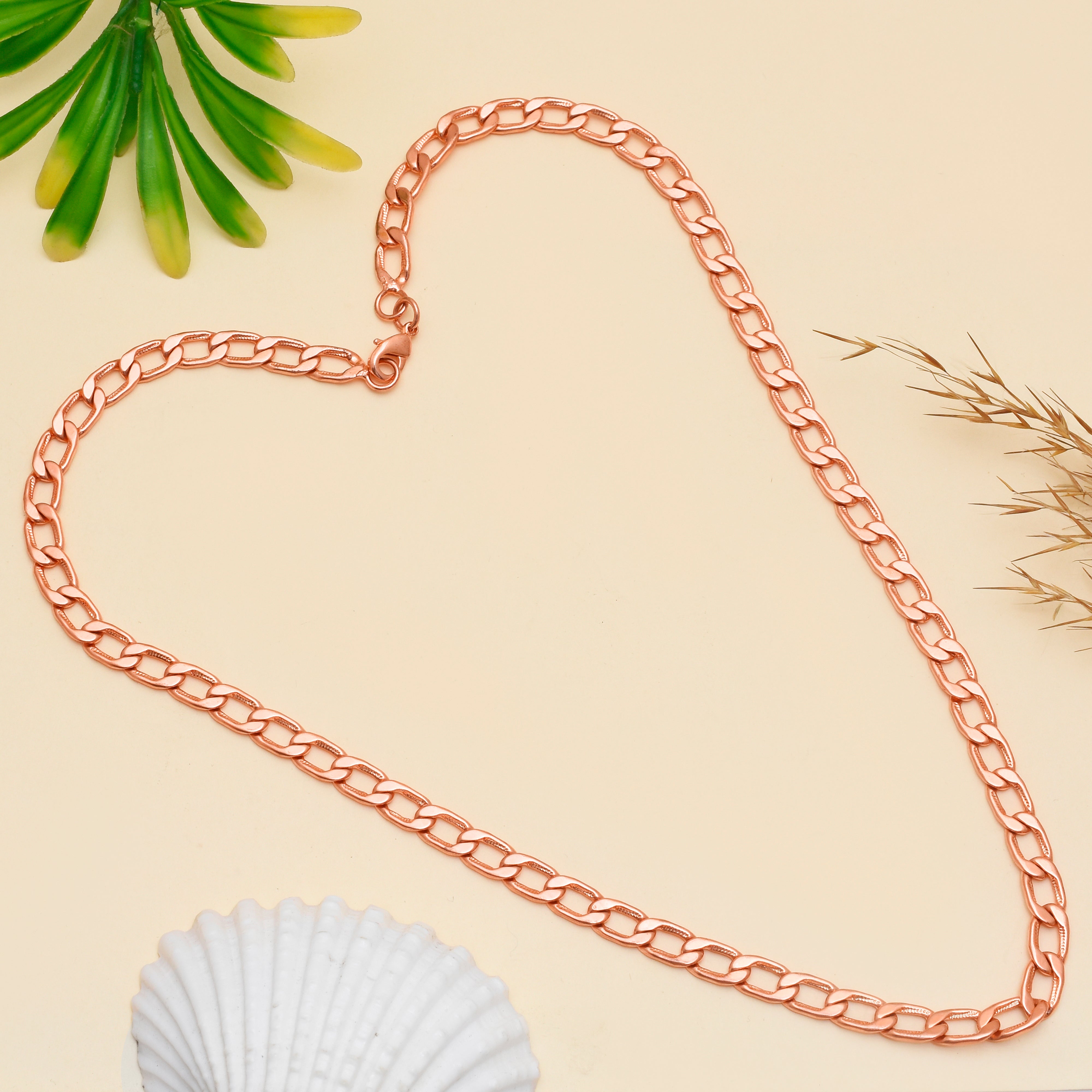 100% Chunky Copper Cuban Link Necklace for Men & Women - Premium Figaro Style Solid Copper Necklace, Curb Snail Link Chain