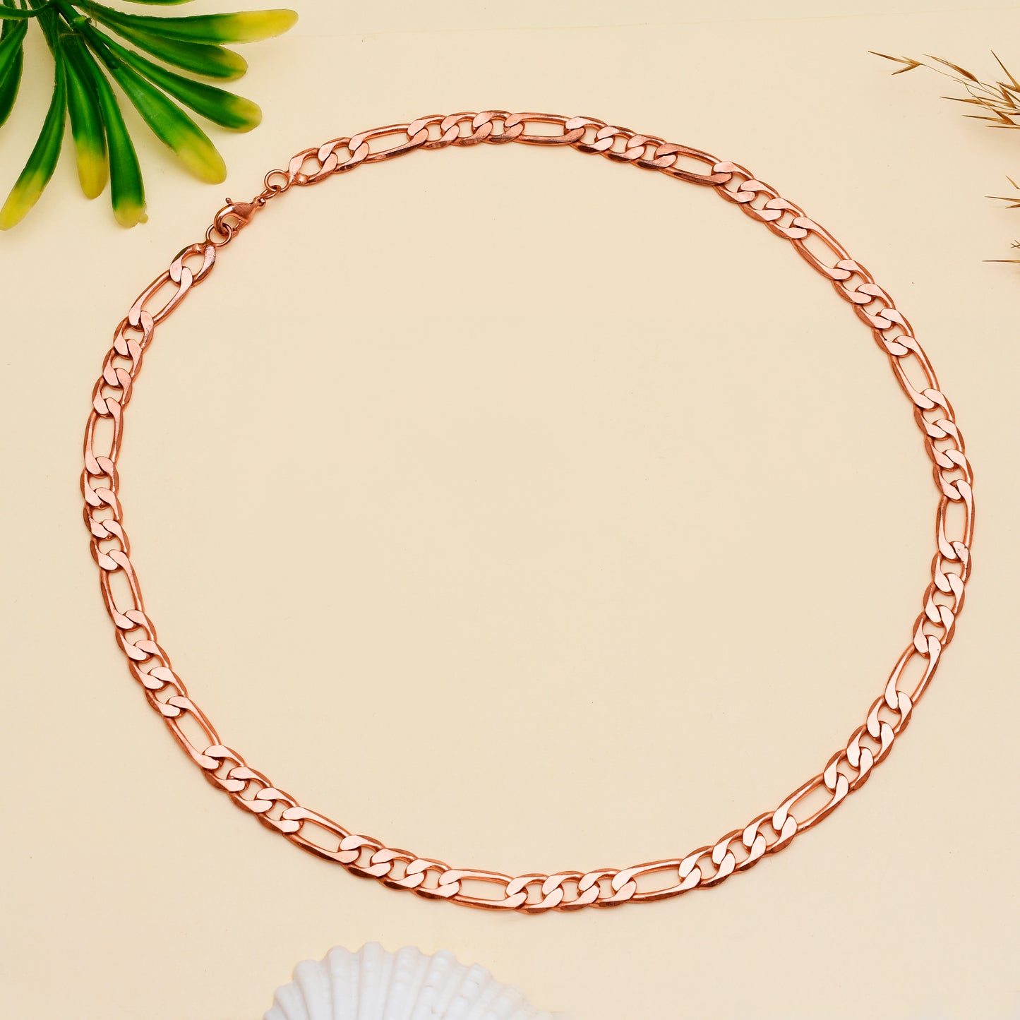 100% Copper Figaro Chain Necklace | 9mm Flat Link Chain | 16"-28" Unisex Jewelry | Chunky Men Chain | Gold Trove Statement Gift