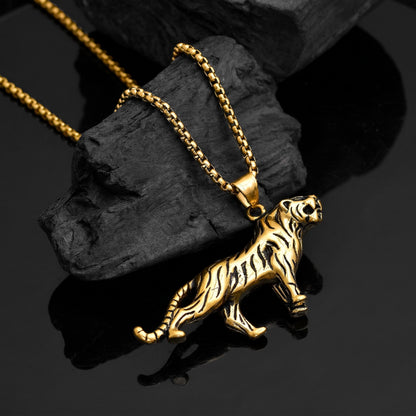 Tiger Pendant Necklace Gold Finish, Animal Charm Necklace, Wild Cat Jewelry, Men’s Statement Pendant, Tiger Lover Gift