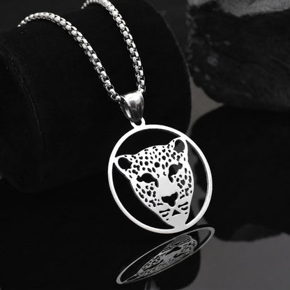 Stainless Steel Leopard Head Pendant with Box Chain, Cheetah Jaguar Pendant, Hip Hop Jewelry, Snow Leopard Necklace, Gift for Him & Her
