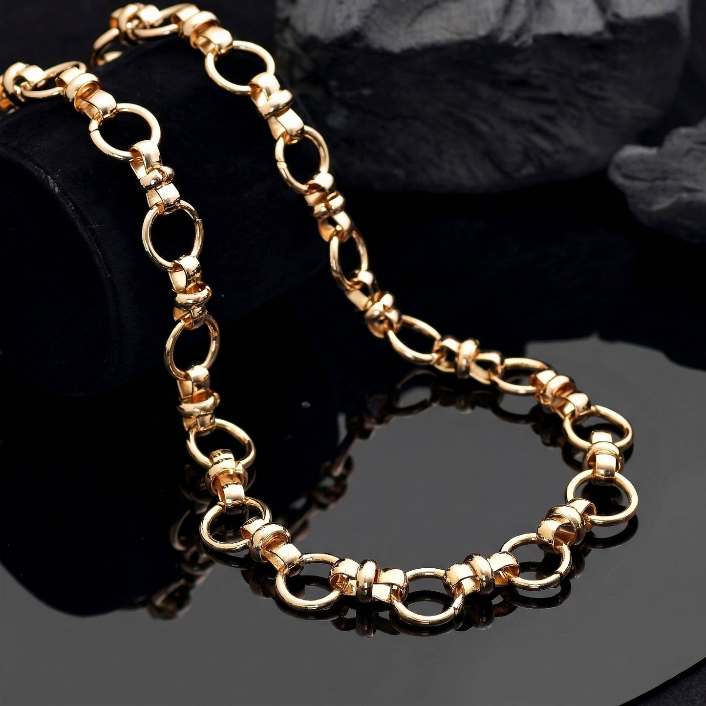 18K Gold Tone Link Chain Necklace - Circle Link Chain Necklace - Multiple Rolo Link Statement Chain - Chunky Chain - Gift for Him & Her