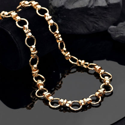 18K Gold Tone Link Chain Necklace - Circle Link Chain Necklace - Multiple Rolo Link Statement Chain - Chunky Chain - Gift for Him & Her