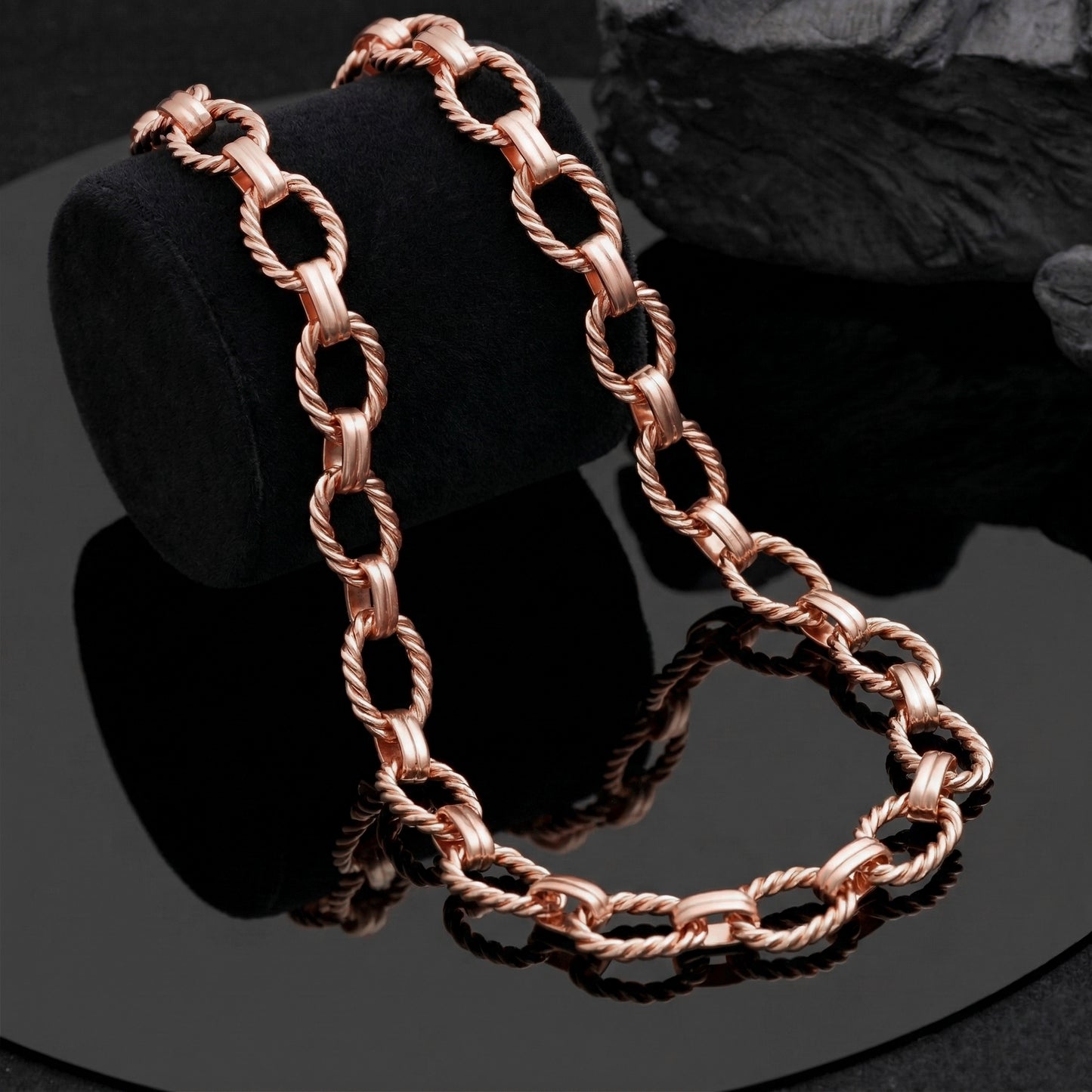 Rose Gold Chain Necklace 20 Inch, Twisted Link Necklace, Chunky Statement Chain, Minimalist Modern Jewelry, Unisex Necklace