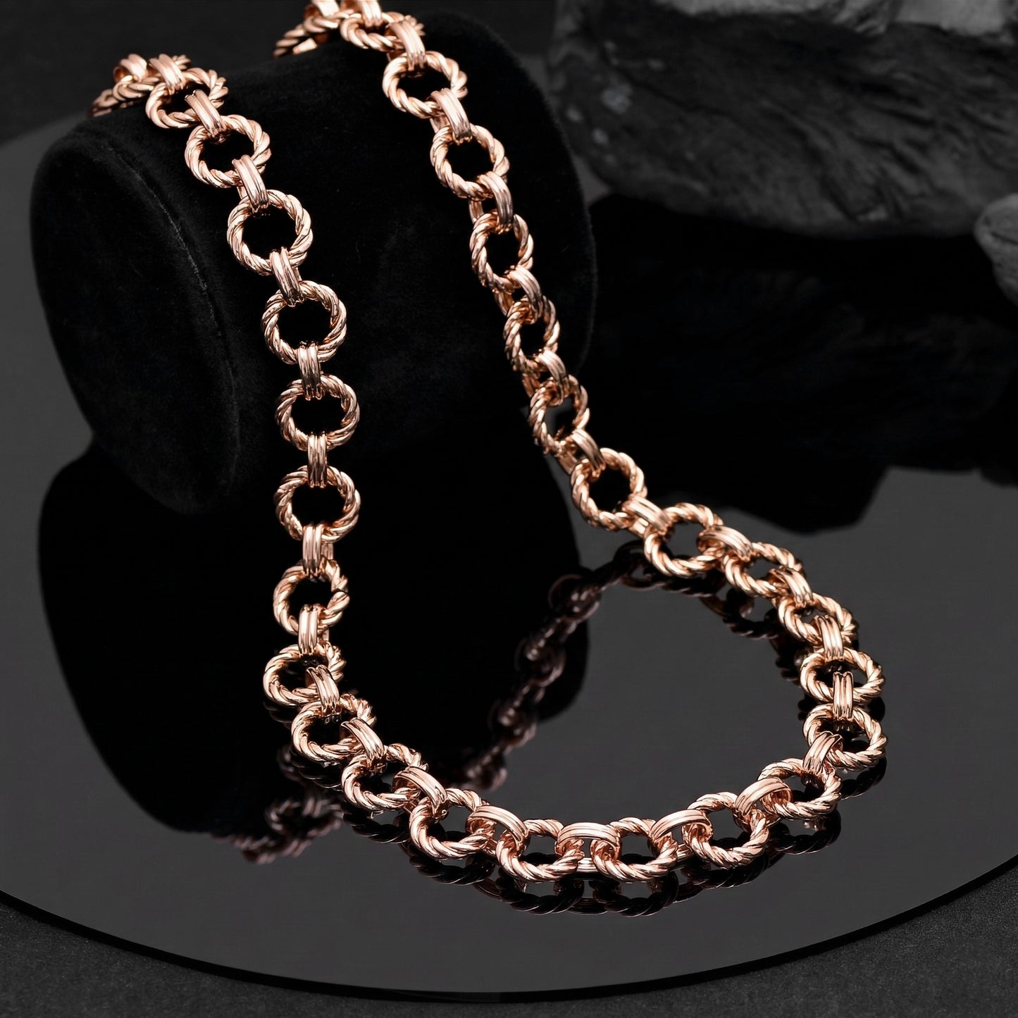 Rose Gold Twisted Link Chain Necklace, 18 Inch Statement Jewelry