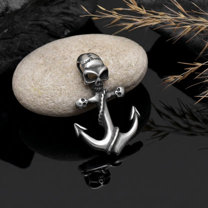 Anchor Skull Necklace, Gothic Sailor Jewelry, Men's Viking Jewelry Design, Skull Charm, Pirate Skull Necklace, Gift for Him