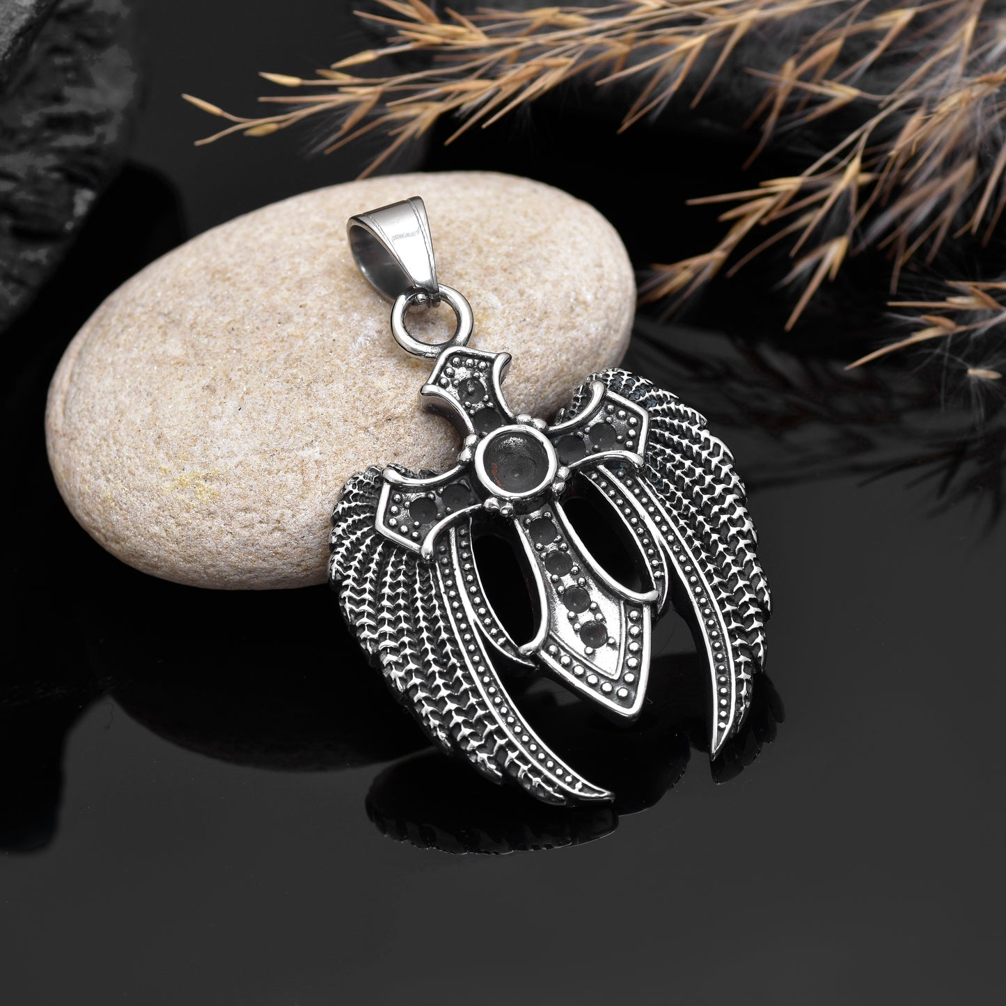 Angel Wing Cross Pendant Necklace, Angel Wing Gothic Cross Pendant for Bikers, Gothic Jewelry for Cosplay, Gift for Him & Her