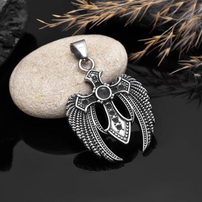 Angel Wing Cross Pendant Necklace, Angel Wing Gothic Cross Pendant for Bikers, Gothic Jewelry for Cosplay, Gift for Him & Her