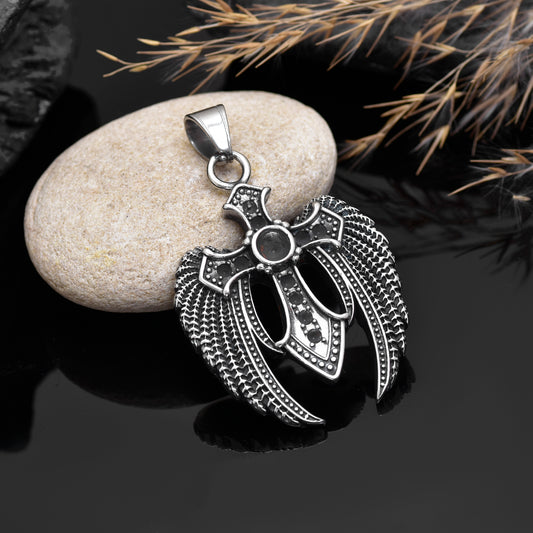 Angel Wing Cross Pendant Necklace, Angel Wing Gothic Cross Pendant for Bikers, Gothic Jewelry for Cosplay, Gift for Him & Her