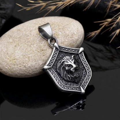 Lion Shield Necklace, Wild Lion Men Necklace, Oxidized 3D Lion Pendant, Leo Zodiac Pendant, Protection and Symbolism of Strength and Power