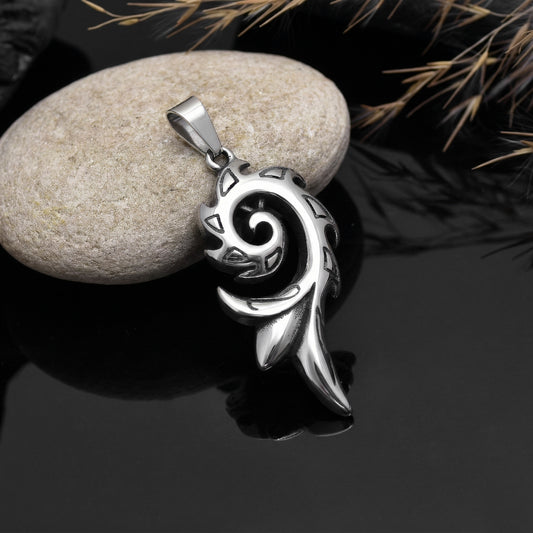 Pheonix Rising Fire Stainless Steel Pendant, Dragon Flame Pendant, Vortex Pendant, Dragon Tail Pendant Fiery Animal Halloween Charm