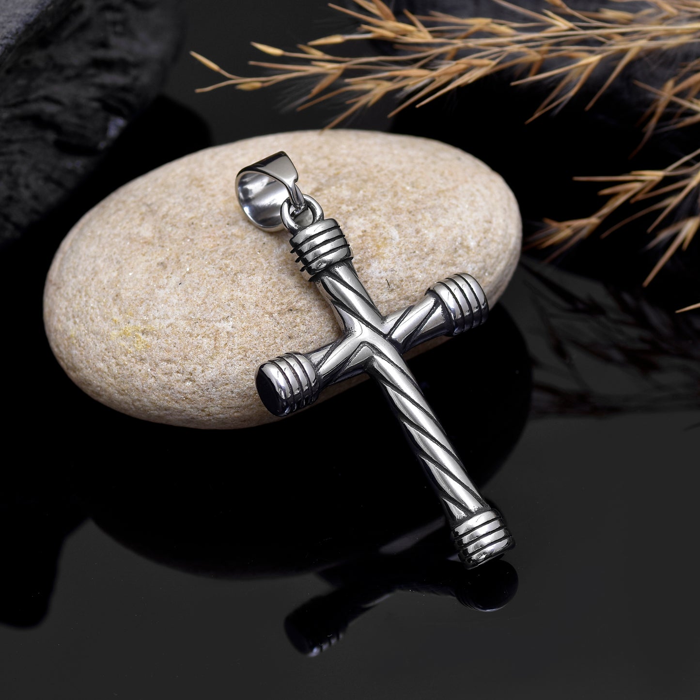 Men's Twisted Cross Necklace, Engraved Crossed Pendant, Stainless Steel Cross Necklace, Christian Pendant, Religious Jewelry Gift