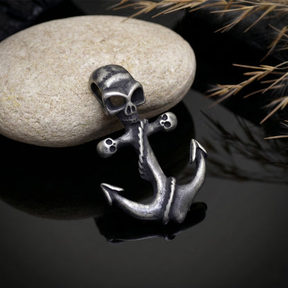 Anchor Skull Necklace, Gothic Sailor Jewelry, Men's Viking Jewelry Design, Skull Charm, Pirate Skull Necklace, Gift for Him