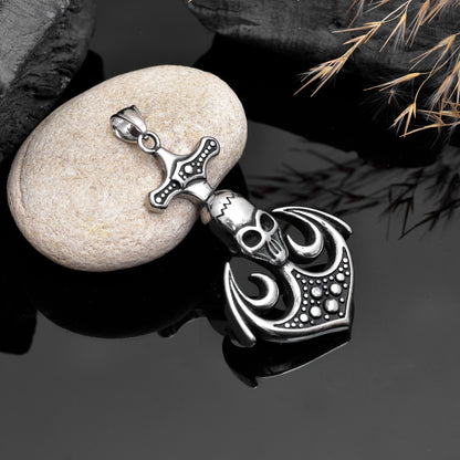 Skull Axe Pendant Necklace, Viking Skull Axe Jewelry, Gothic Battle Axe Necklace, Stainless Steel Warrior Pendant, Viking Jewelry for Men